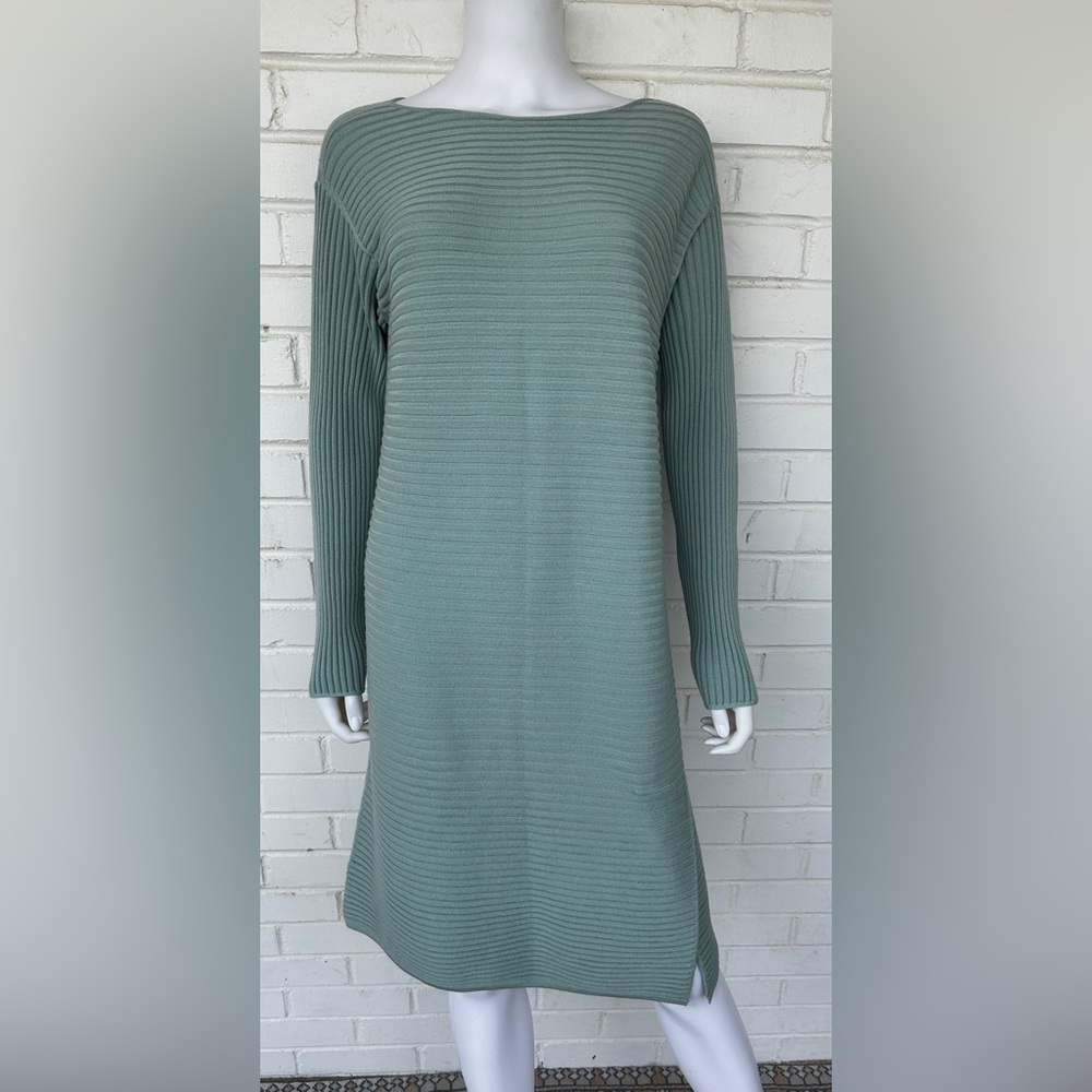 Lafayette 148 NY Wool Ribbed Knit Shift Dress Beryl Green Large NWT $498